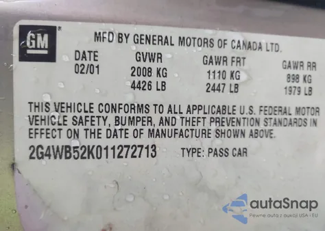 2001 Buick Regal Ls from USA, damaged, VIN 2G4WB52K011272713